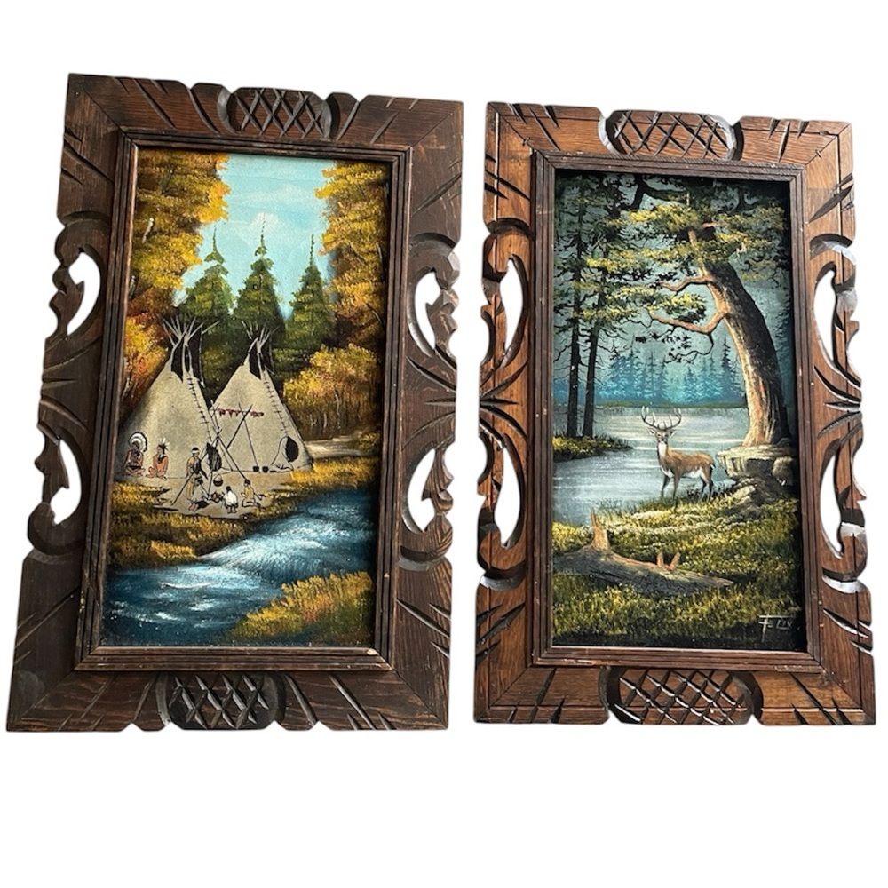 Vintage Deer in Woods Hand Crafted Wood Art Wall Hanging 25 X 16 1/4 X 1/2 Inche